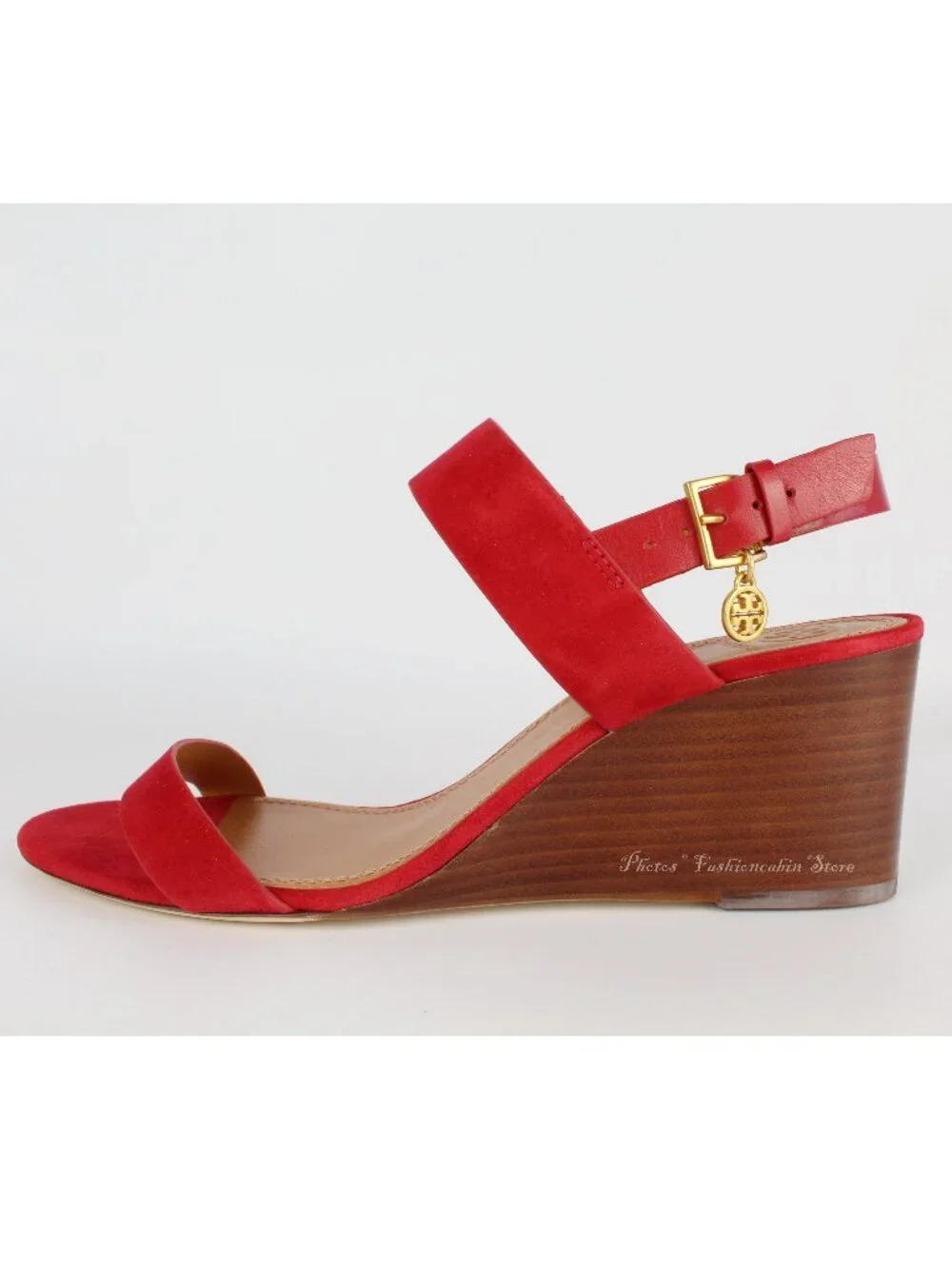 NEW Tory Burch Mini Benton Suede Leather Wedge Sandals Red Apple US 8.5